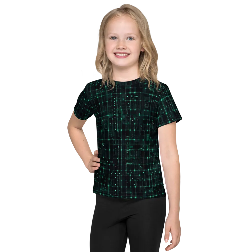 Neon Matrix on Kids Crew Neck T-Shirt — Front