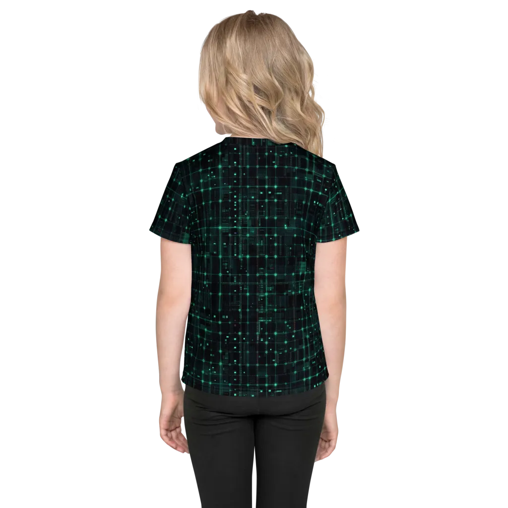 Neon Matrix on Kids Crew Neck T-Shirt — Back