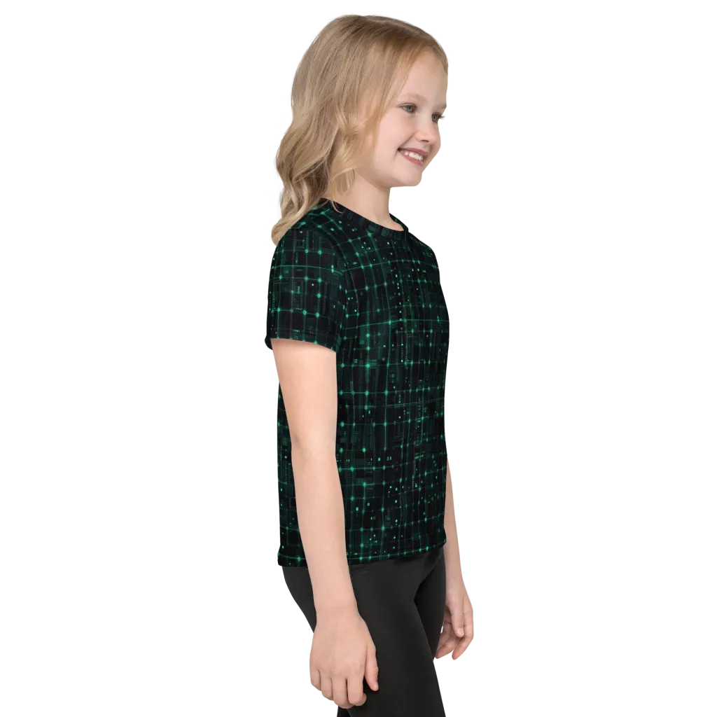 Neon Matrix on Kids Crew Neck T-Shirt — Right