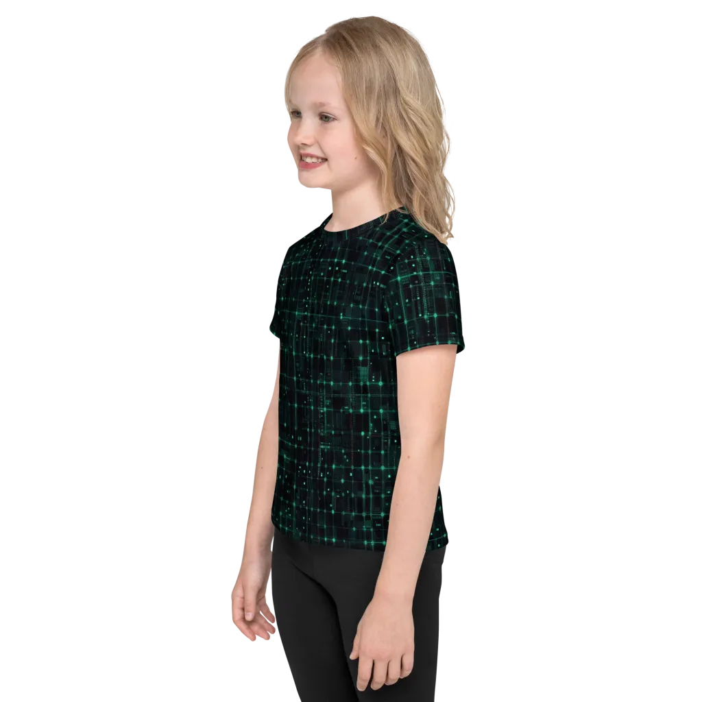 Neon Matrix on Kids Crew Neck T-Shirt — Left