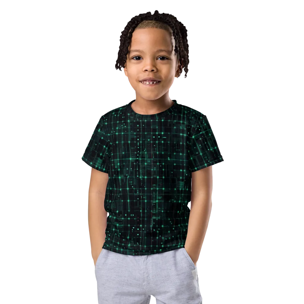 Neon Matrix on Kids Crew Neck T-Shirt — Front
