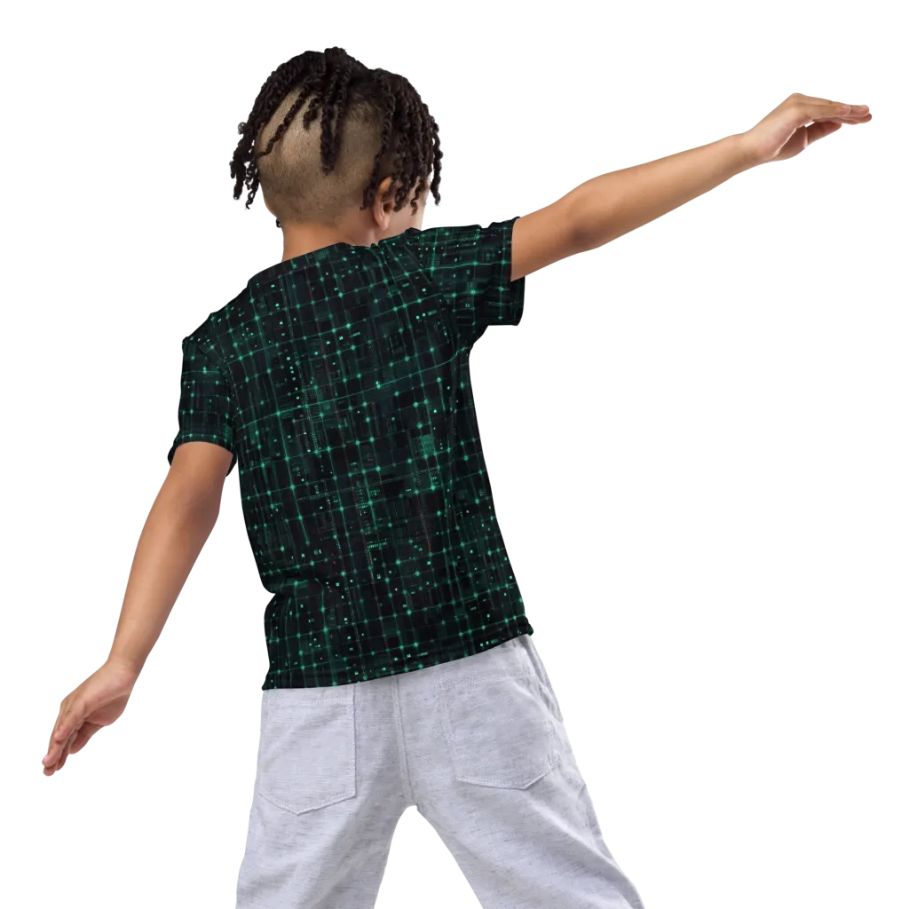 Neon Matrix on Kids Crew Neck T-Shirt — Back