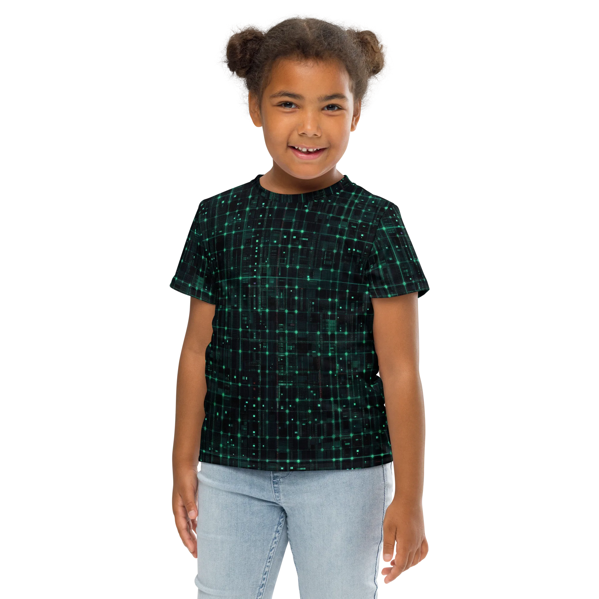 Neon Matrix on Kids Crew Neck T-Shirt — Front