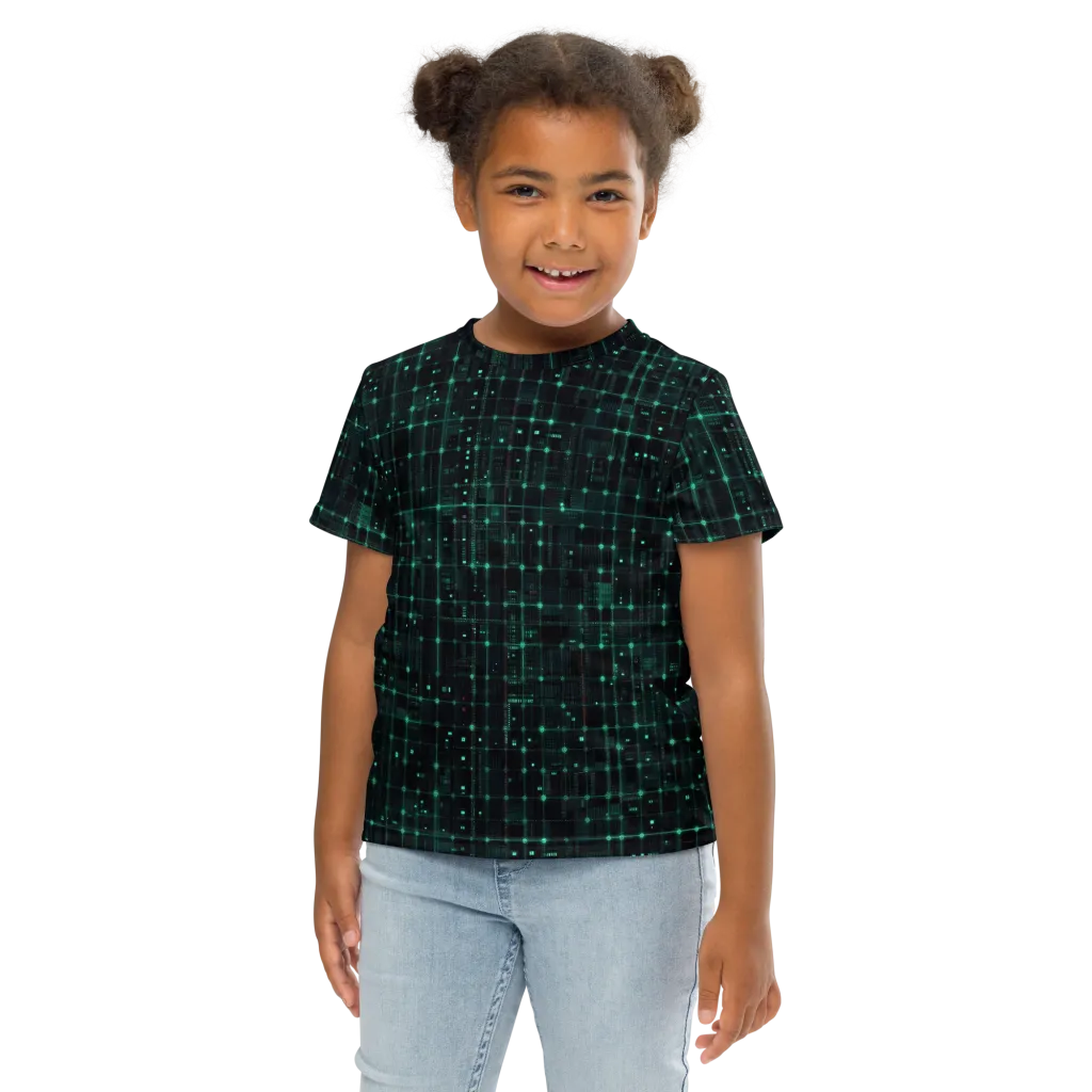 Neon Matrix on Kids Crew Neck T-Shirt — Front