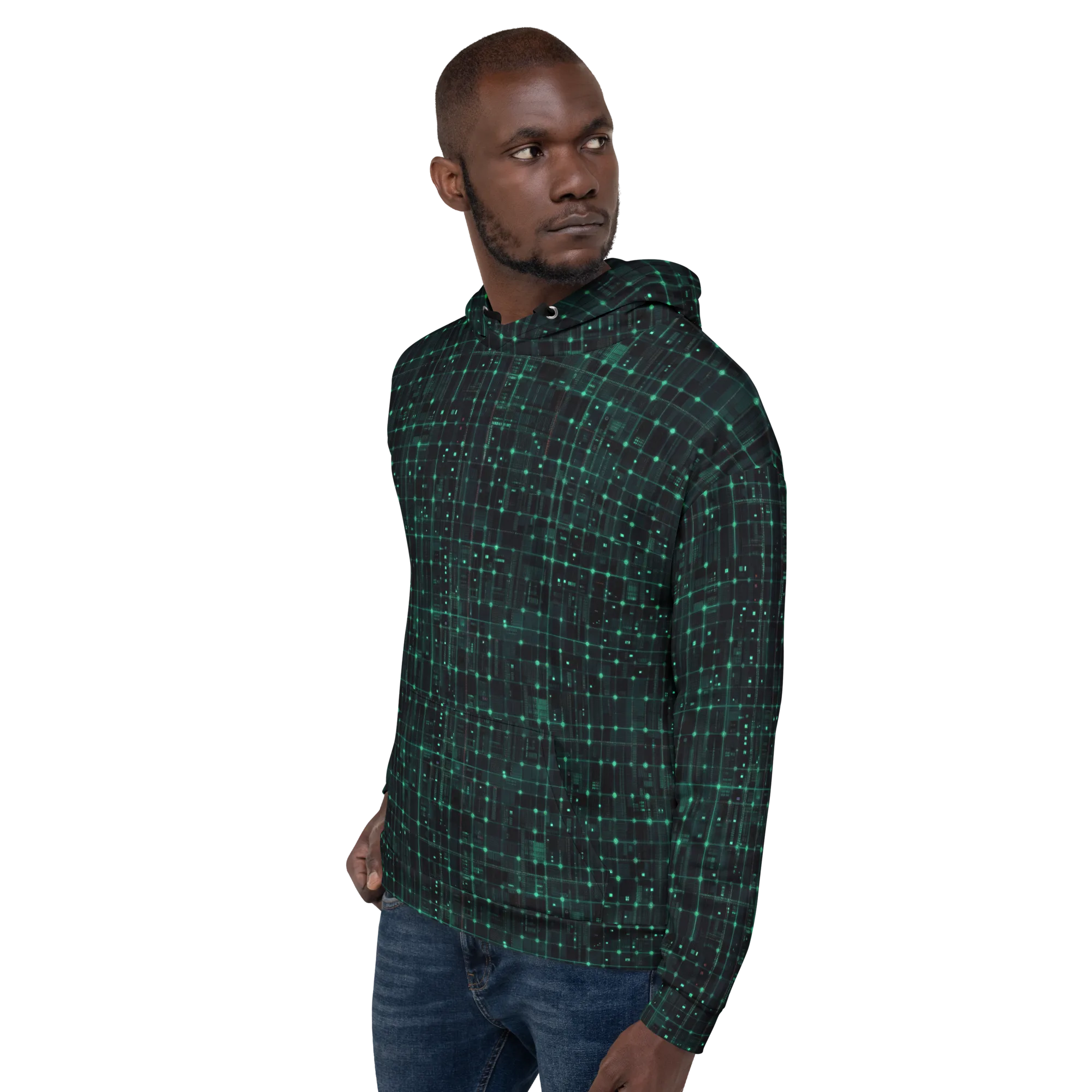 Neon Matrix on Hoodie — Left