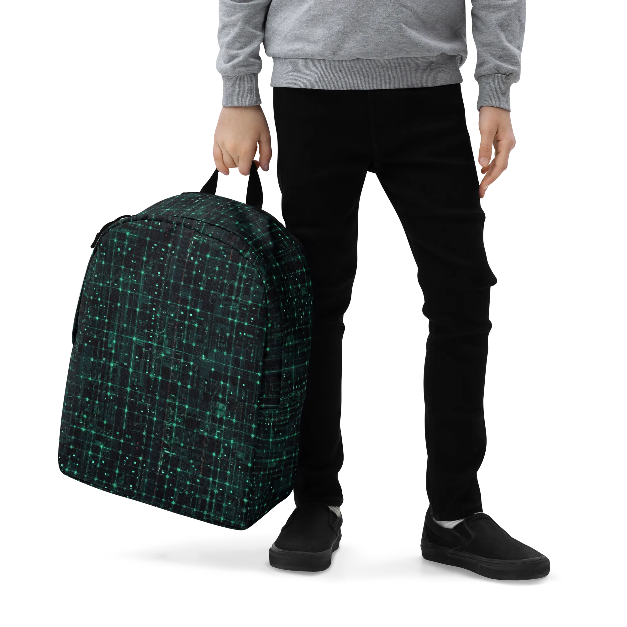 Neon Matrix on Minimalist Backpack — Zoomed-in