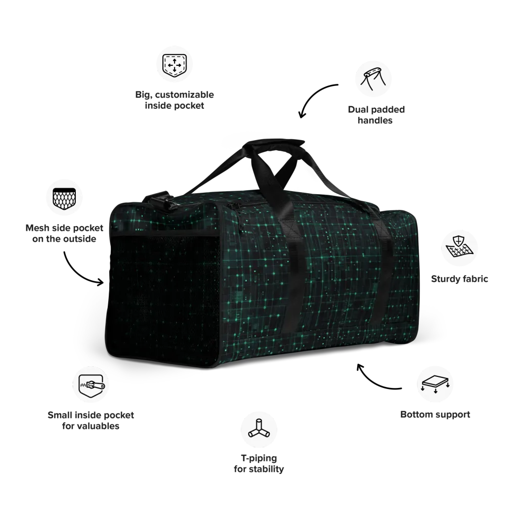 Neon Matrix on Duffle Bag — Right Front