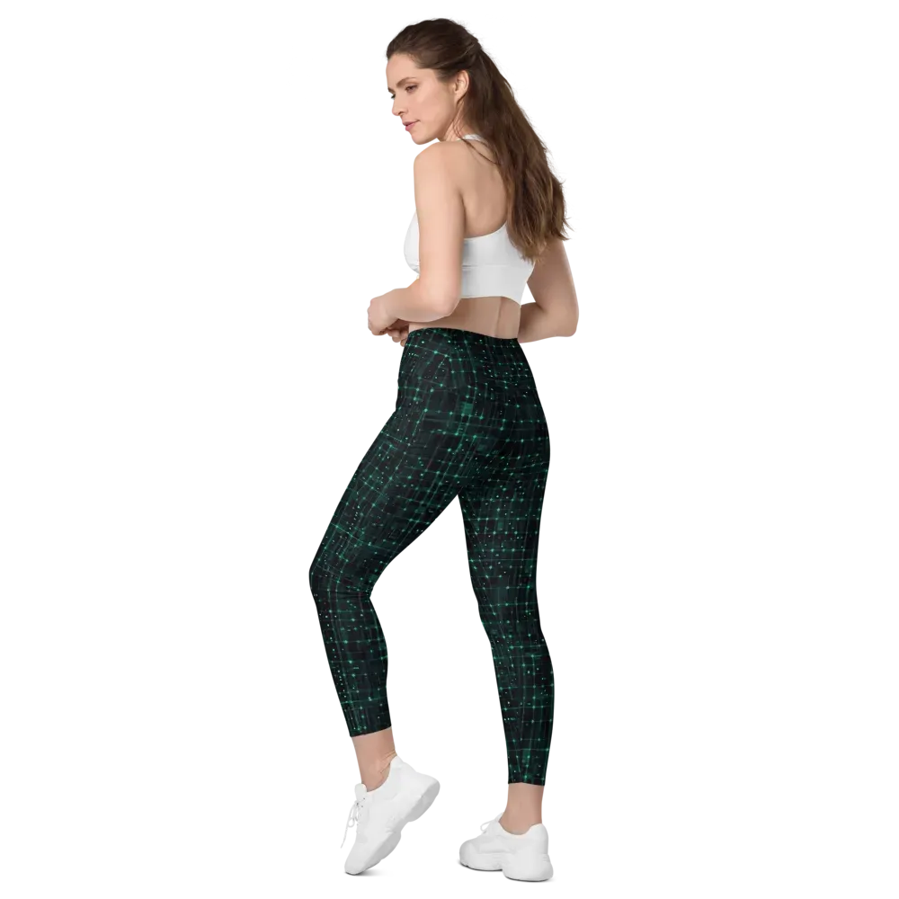 Neon Matrix on Leggings with Pockets — Left Back