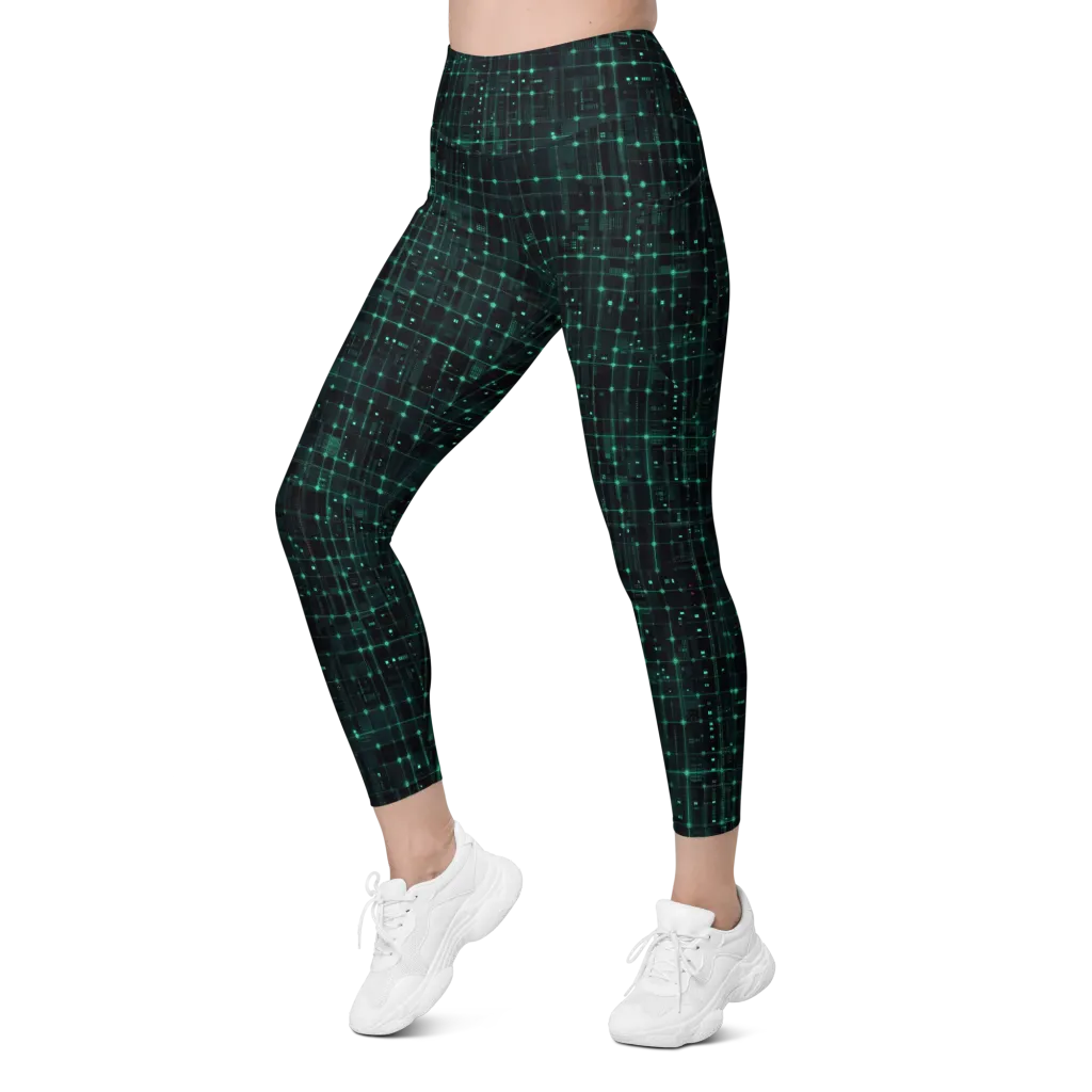 Neon Matrix on Leggings with Pockets — Left Front
