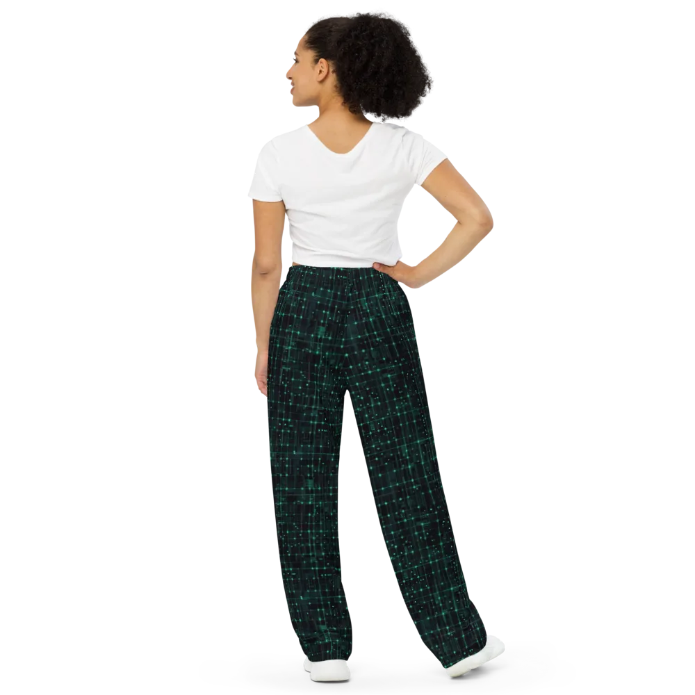 Neon Matrix on Wide-Leg Pants — Back