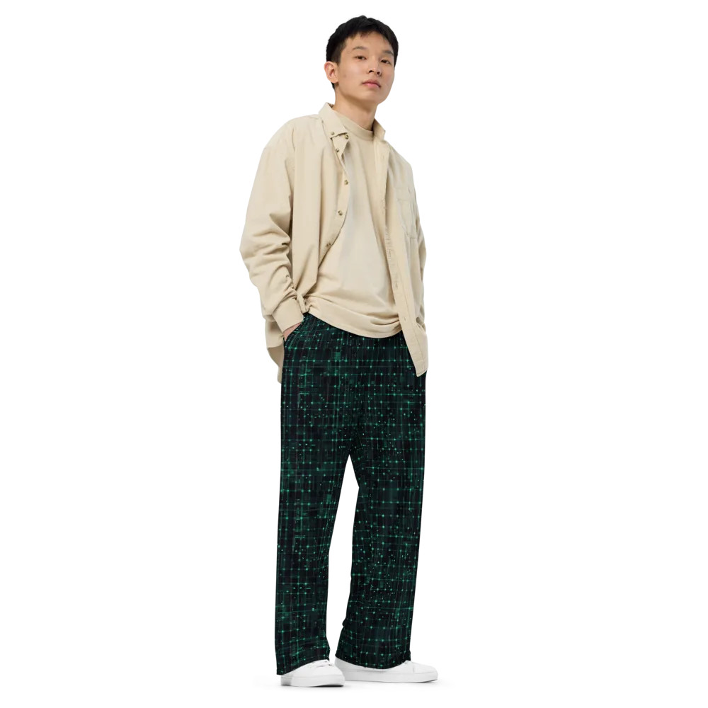 Neon Matrix on Wide-Leg Pants — Right Front