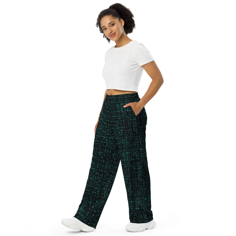 Neon Matrix on Wide-Leg Pants — Left Front