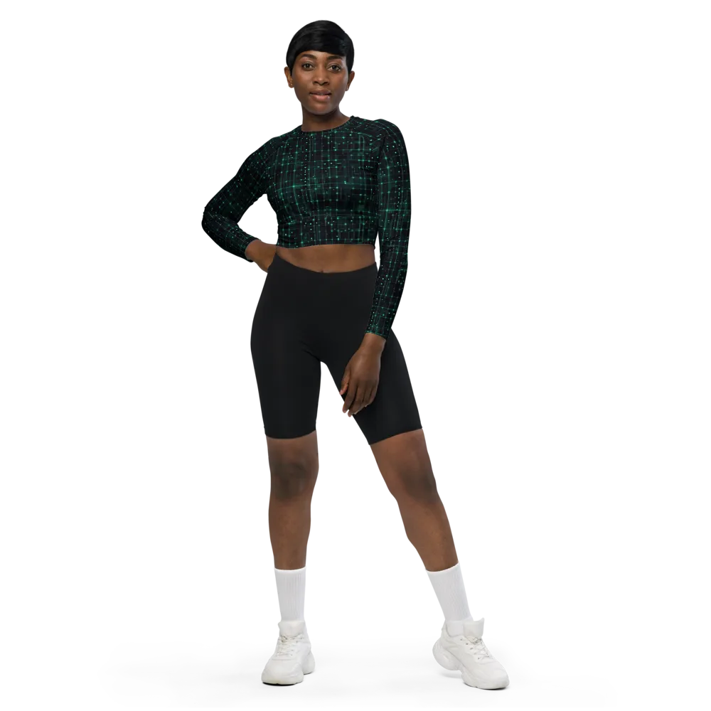 Neon Matrix on Long Sleeve Crop Top — Front