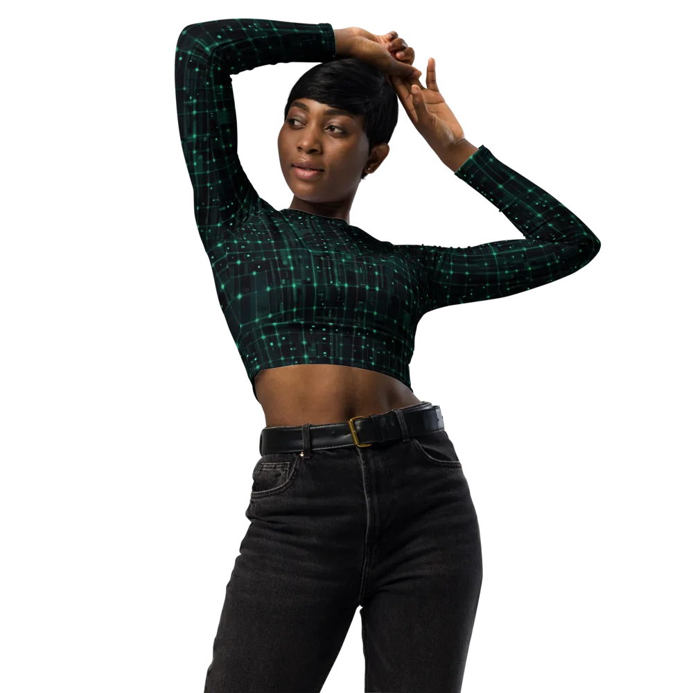 Neon Matrix on Long Sleeve Crop Top — Front
