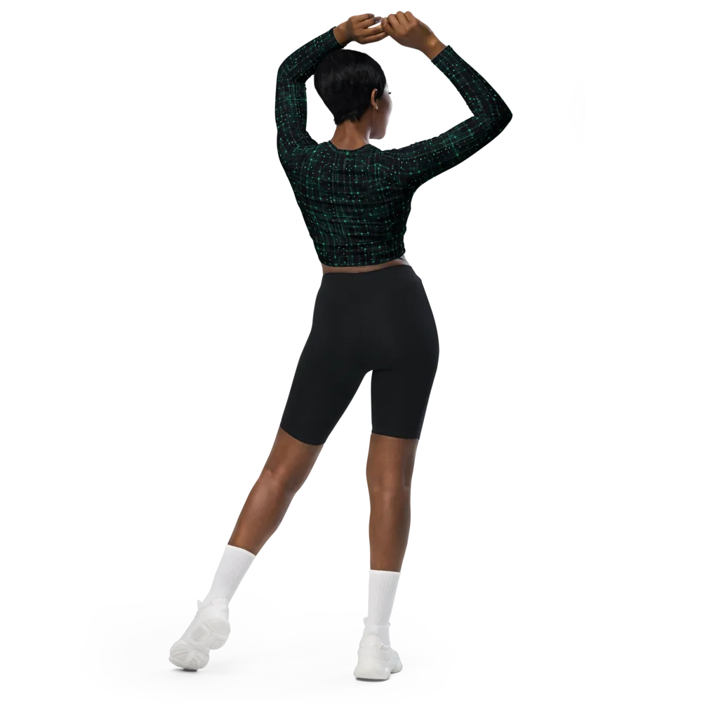 Neon Matrix on Long Sleeve Crop Top — Back