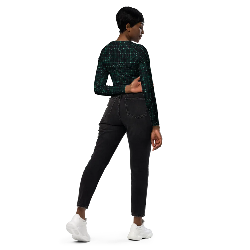 Neon Matrix on Long Sleeve Crop Top — Right Back