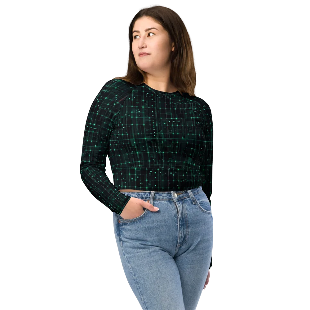 Neon Matrix on Long Sleeve Crop Top — Front