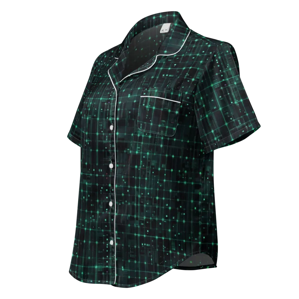 Neon Matrix on Women's Short Sleeve Pajama Top — Left Front