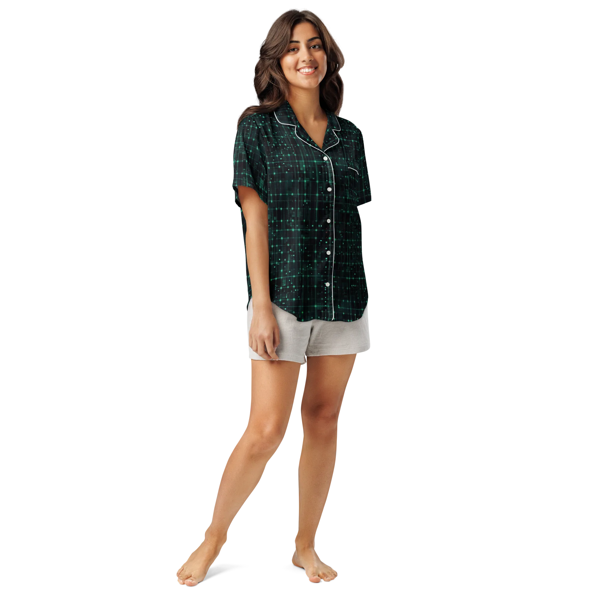 Neon Matrix on Women's Short Sleeve Pajama Top — Front