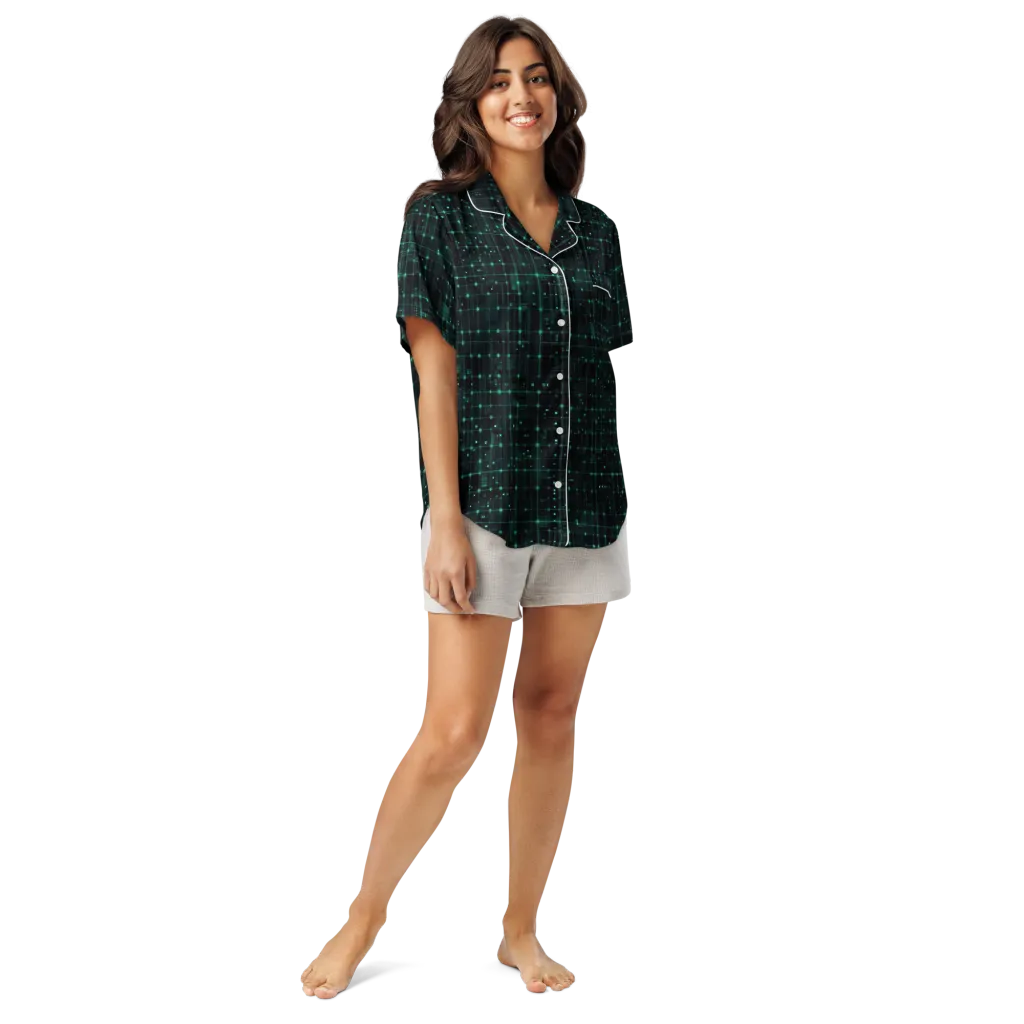 Neon Matrix on Women's Short Sleeve Pajama Top — Front