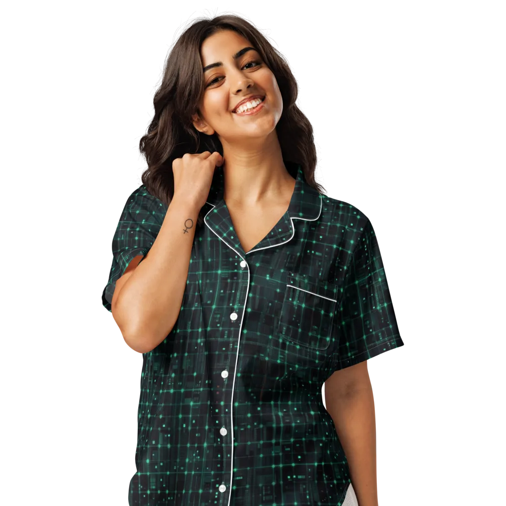 Neon Matrix on Women's Short Sleeve Pajama Top — Front