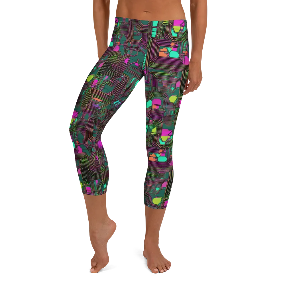 Neon Circuit on Capri Leggings — Front