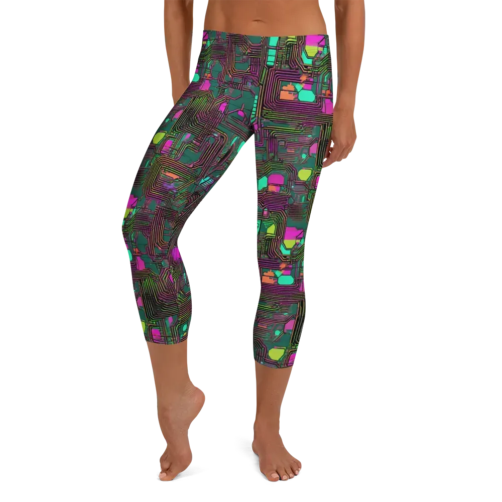 Neon Circuit on Capri Leggings — Front