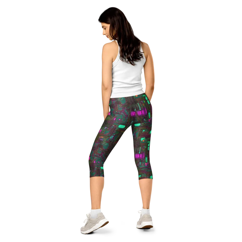 Neon Circuit on Capri Leggings — Back