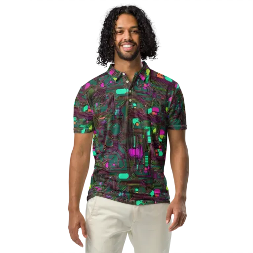 Neon Circuit on a Men's Slim Fit Polo Shirt