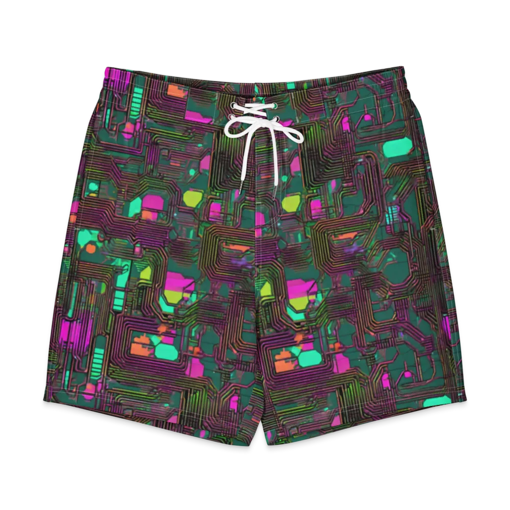Neon Circuit on Men's Board Shorts — Front