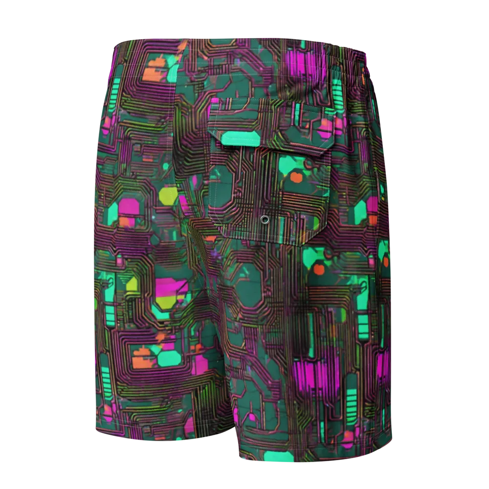 Neon Circuit on Men's Board Shorts — Back