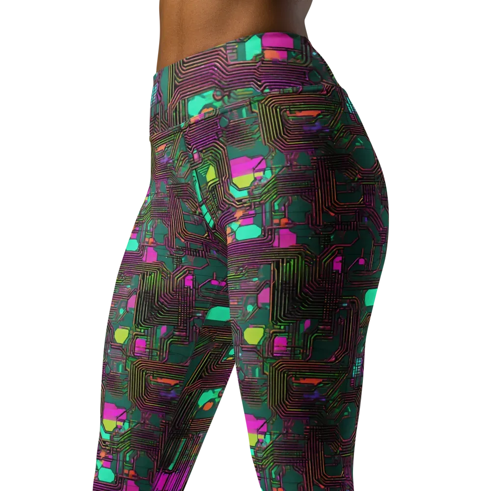 Neon Circuit on Yoga Leggings — Left Front