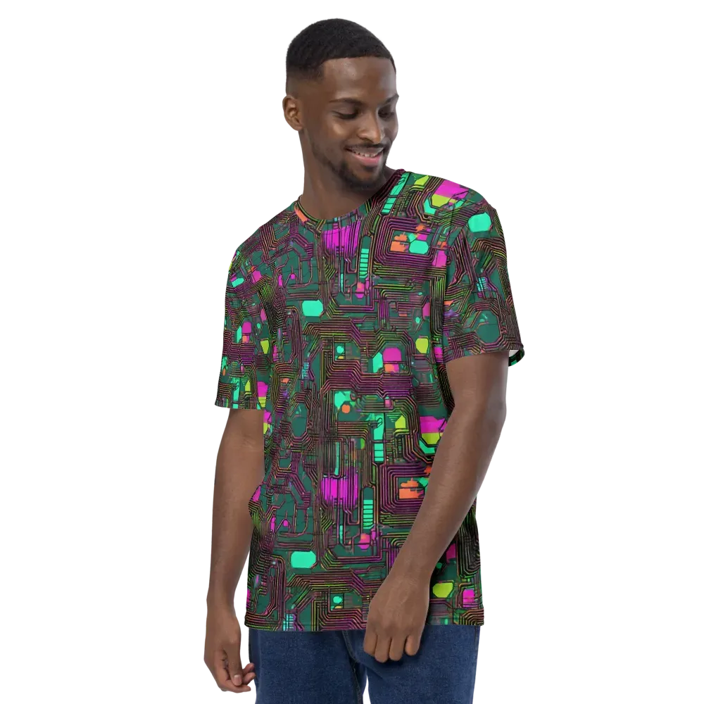 Neon Circuit on Men's Crew Neck T-Shirt — Left