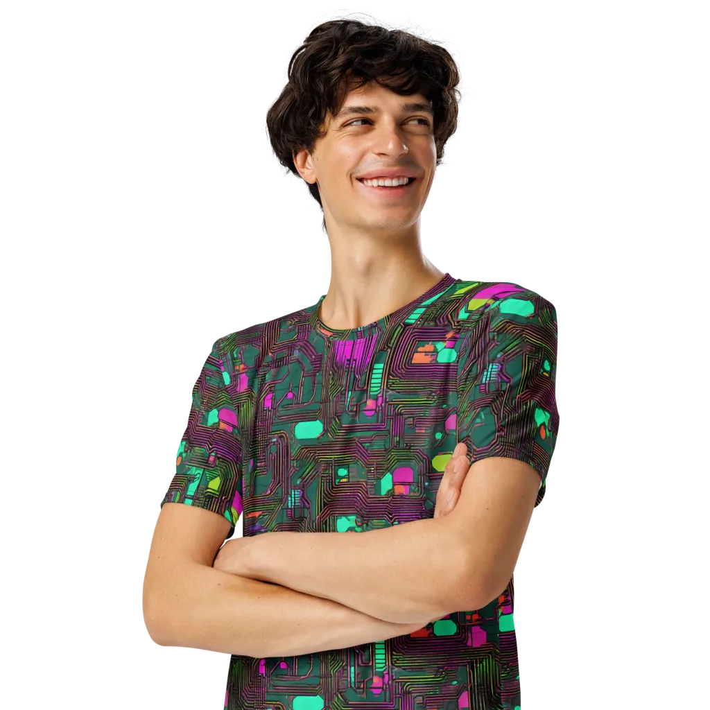 Neon Circuit on Men's Crew Neck T-Shirt — Left Front