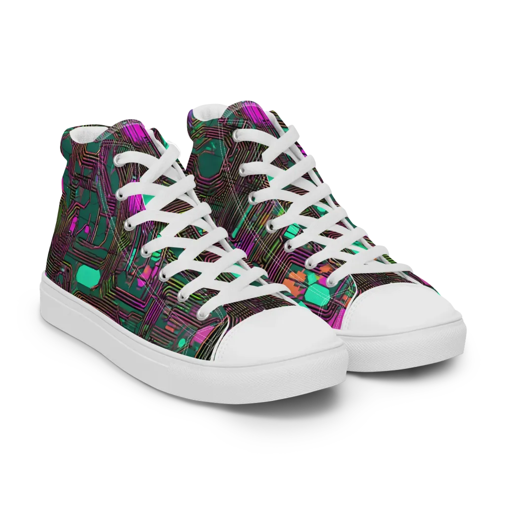 Neon Circuit on Men's High Top Canvas Shoes — Right Front