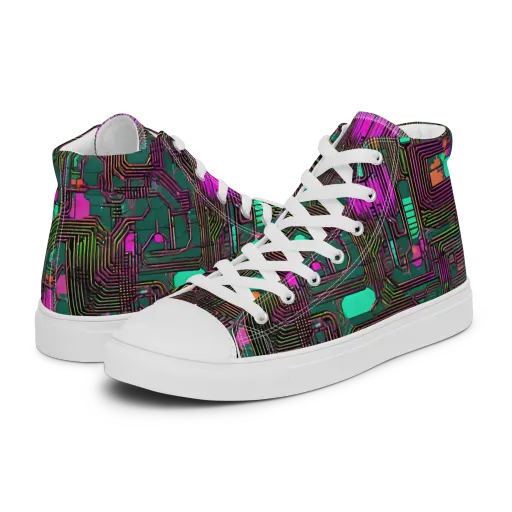Neon Circuit on a Men's High Top Canvas Shoes