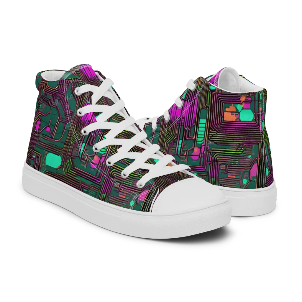 Neon Circuit on Men's High Top Canvas Shoes — Right