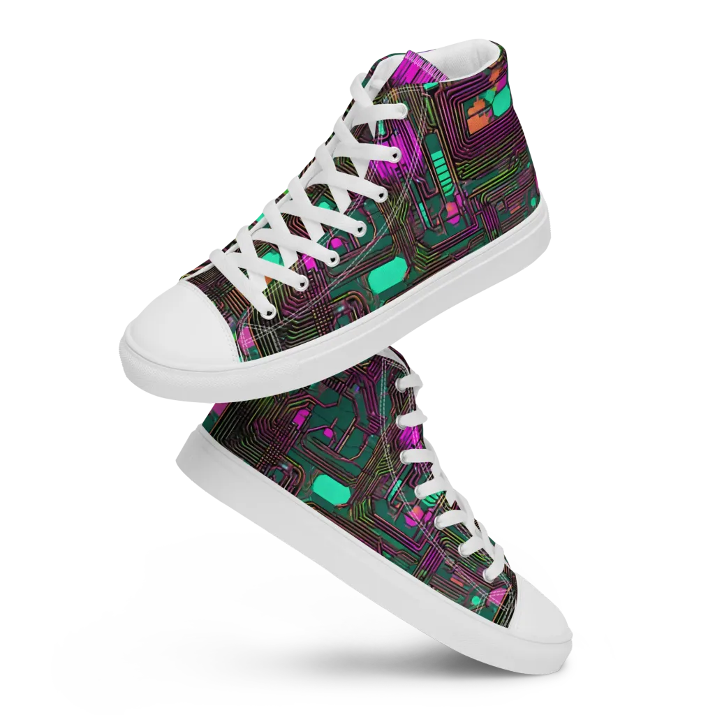 Neon Circuit on Men's High Top Canvas Shoes — Front