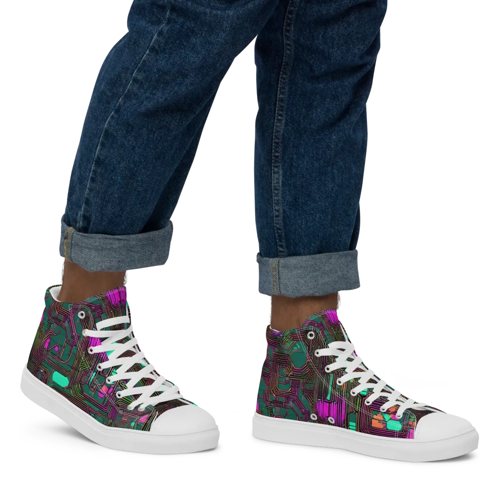 Neon Circuit on Men's High Top Canvas Shoes — Right