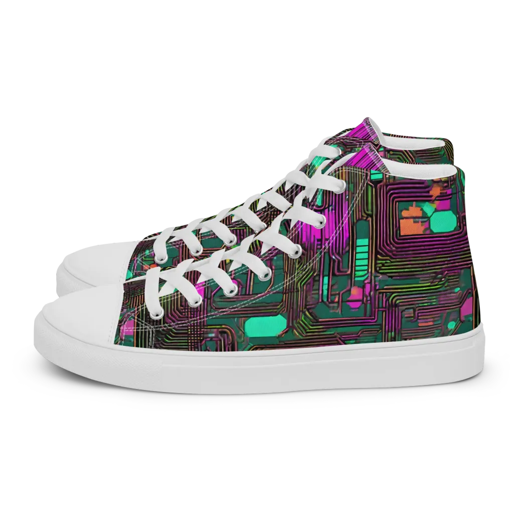 Neon Circuit on Women's High Top Canvas Shoes — Left