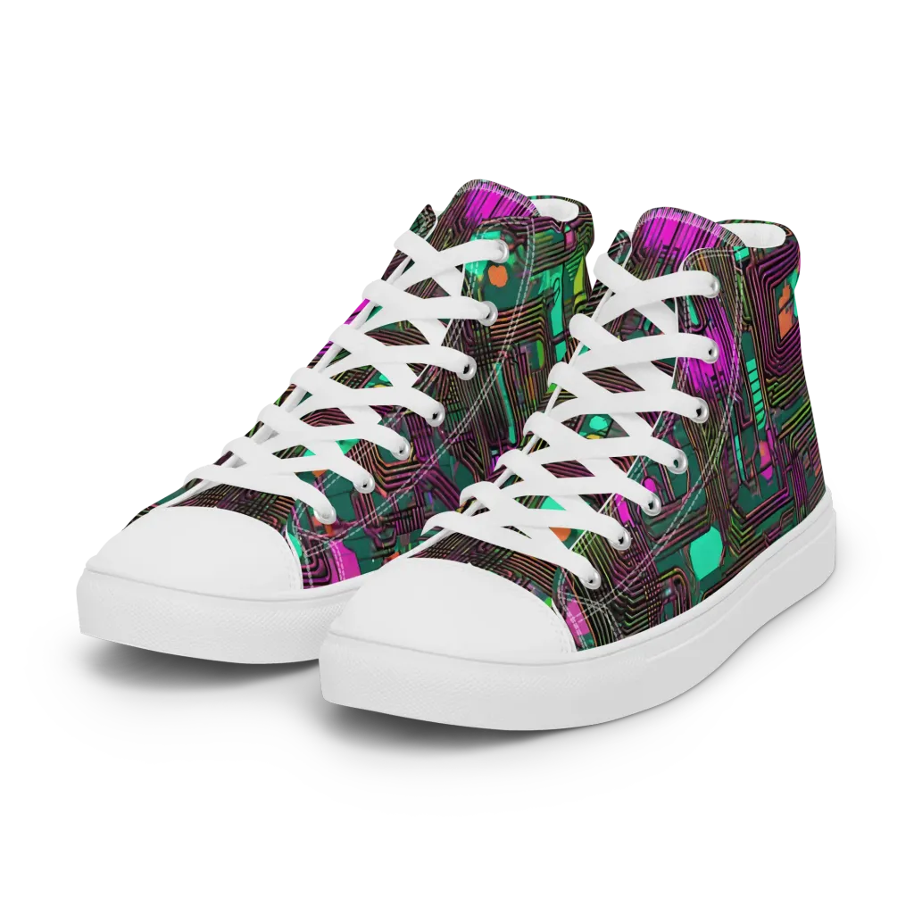 Neon Circuit on Women's High Top Canvas Shoes — Left Front