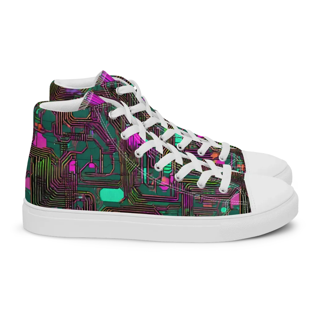 Neon Circuit on Women's High Top Canvas Shoes — Right