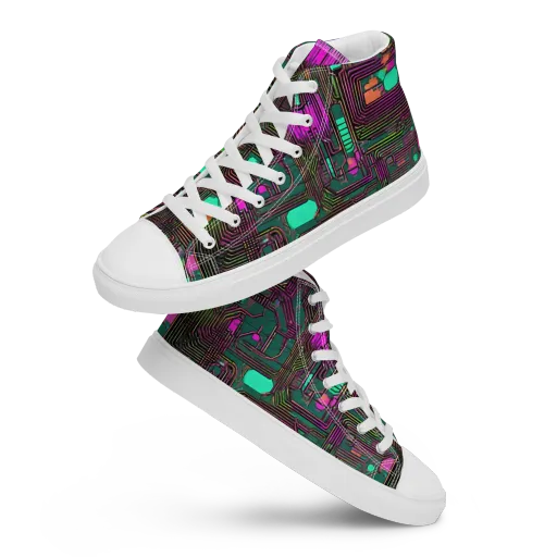 Neon Circuit on a Women's High Top Canvas Shoes