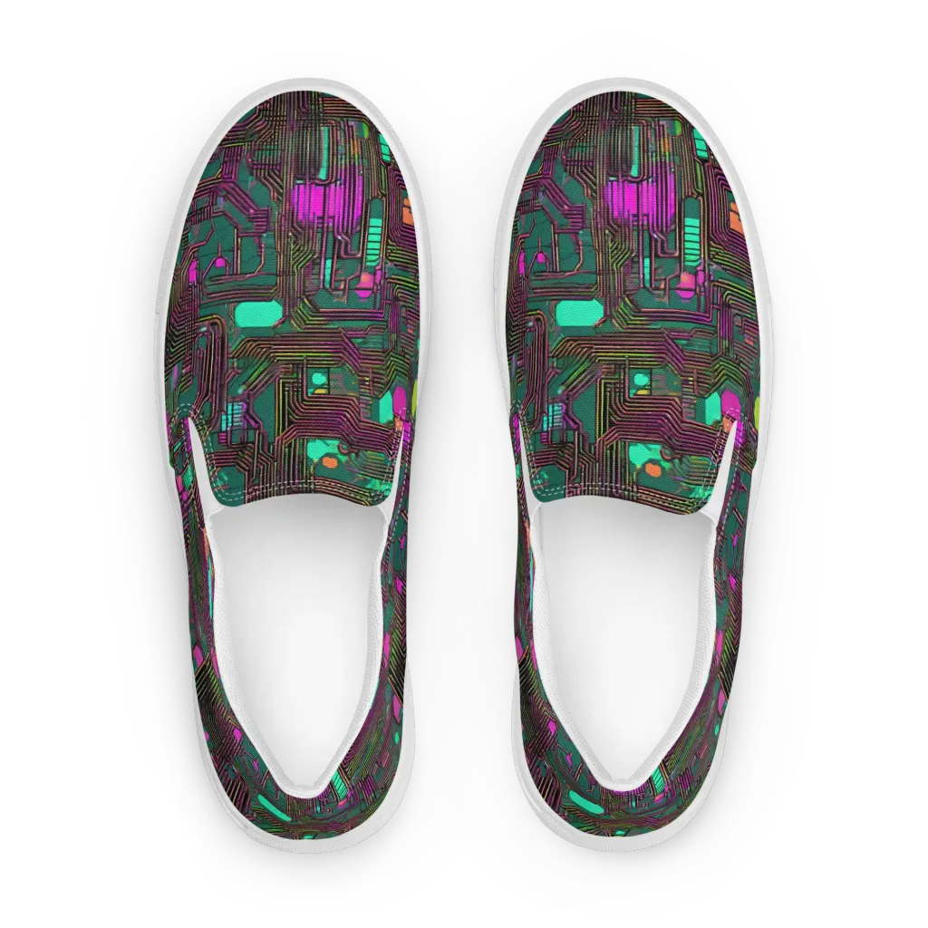 Neon Circuit on Men's Slip-On Canvas Shoes — Front