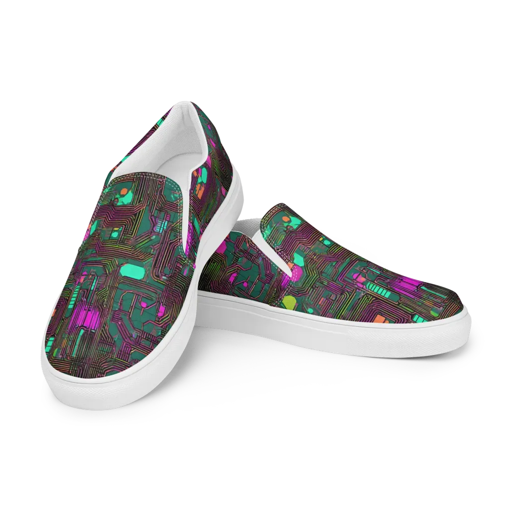 Neon Circuit on Men's Slip-On Canvas Shoes — Left Front
