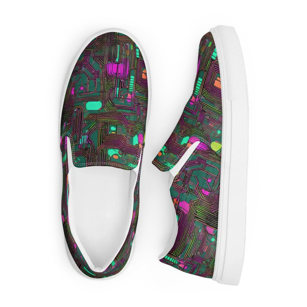 Neon Circuit on Men's Slip-On Canvas Shoes — Front
