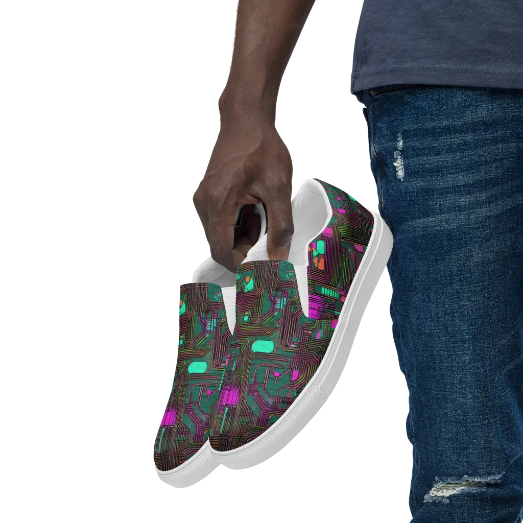 Neon Circuit on Men's Slip-On Canvas Shoes — Left Front
