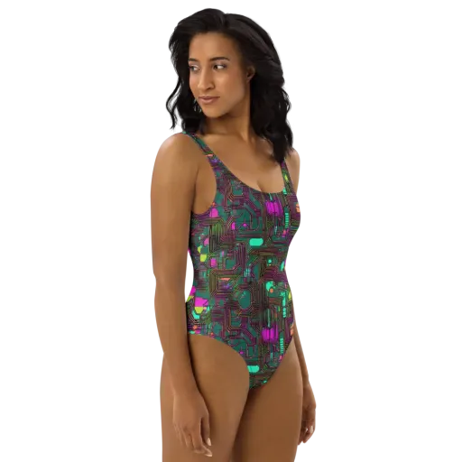 Neon Circuit on a One-Piece Swimsuit