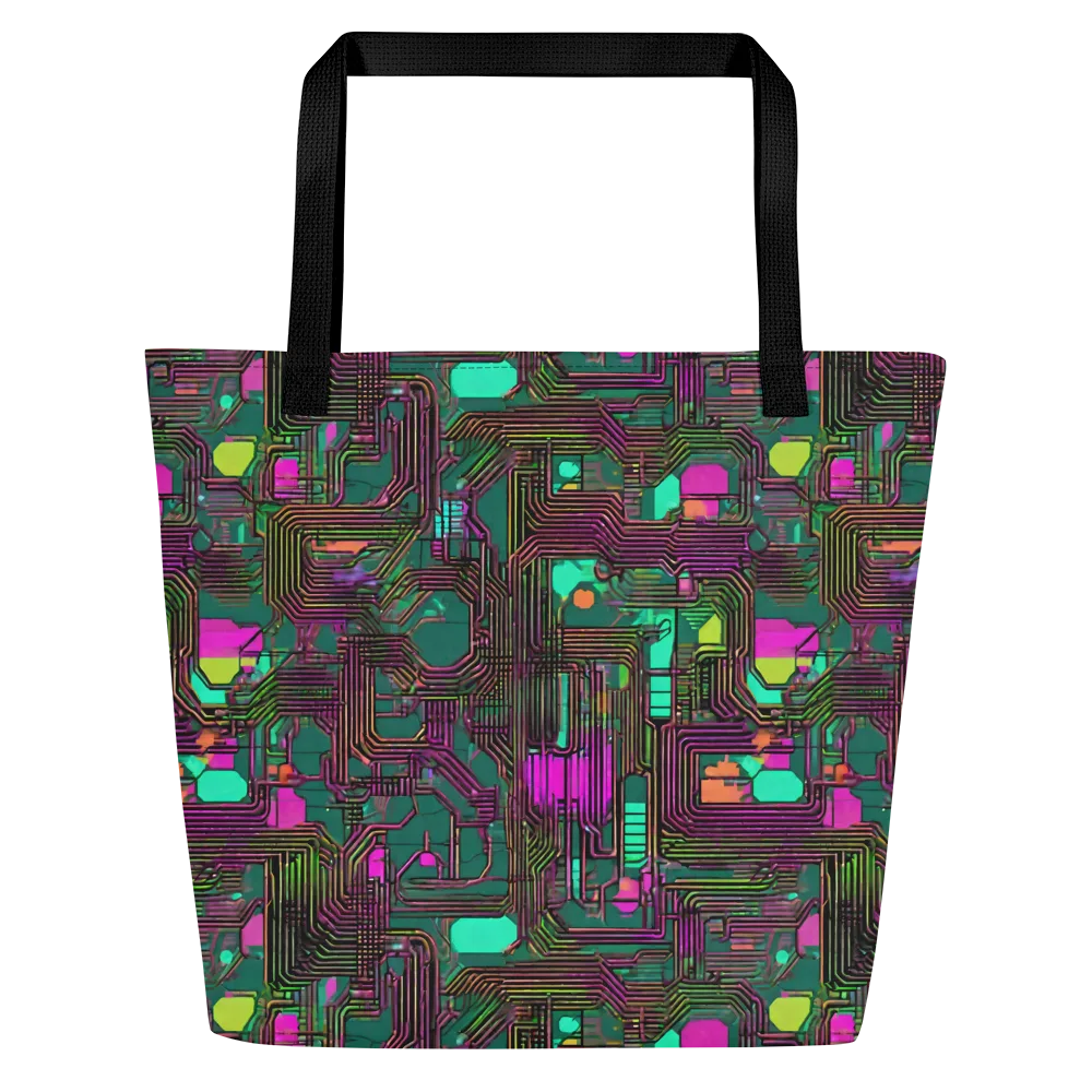 Neon Circuit on Large Tote Bag W/ Pocket — Front