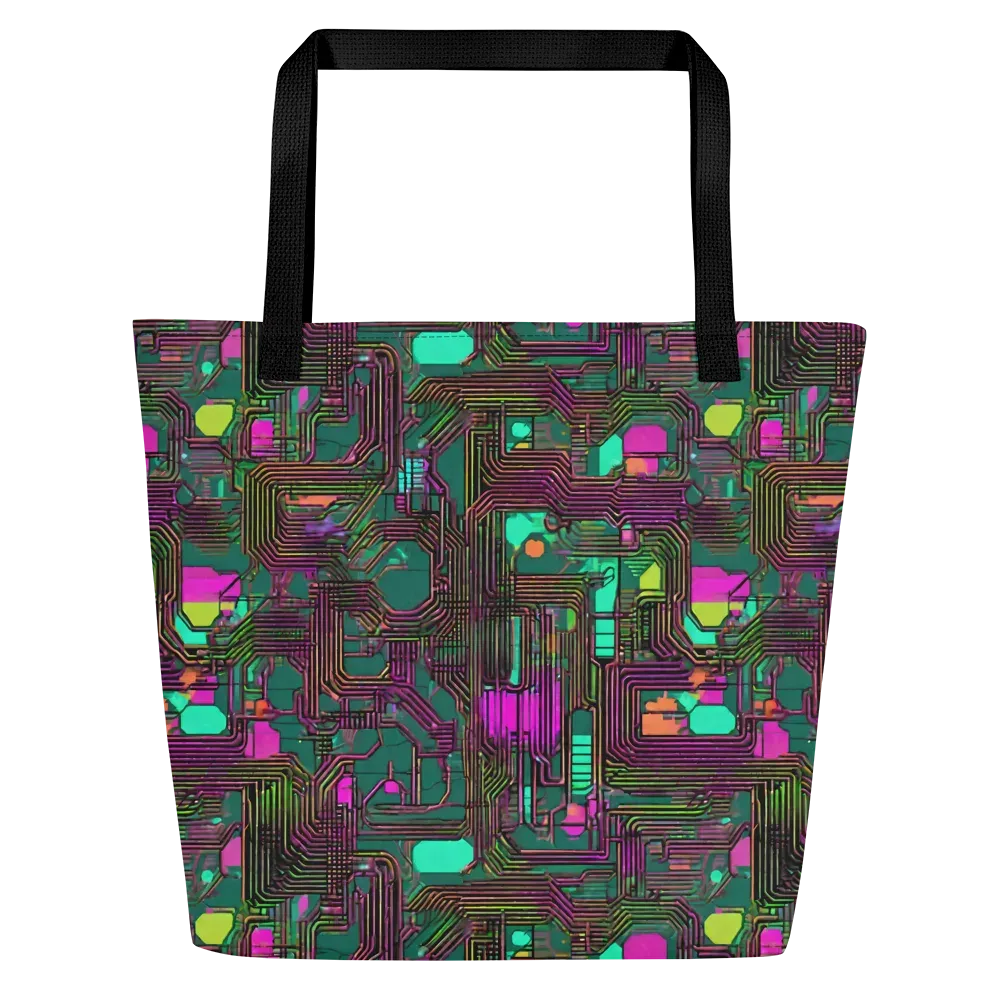 Neon Circuit on Large Tote Bag W/ Pocket — Front